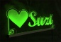 Preview: LED Namensschild Symbolik Herz Gravur "Suzi" oder Wunschname als Konturschnitt - Truckerschild Neonschild Leuchtschild