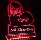 Preview: LED Aufsteller Herz "Ich liebe dich + Katze + Wunschname" Geschenk Liebe Lampe Leuchtschild