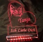 Preview: LED Aufsteller Herz "Ich liebe dich + Katze + Wunschname" Geschenk Liebe Lampe Leuchtschild