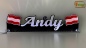 Preview: LED Namensschild Symbolik Flagge Österreich Gravur "Andy" oder Wunschname + beliebige Fahne horizontal dreifarbig als Konturschnitt - Truckerschild Neonschild Leuchtschild