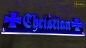 Preview: LED Namensschild Symbolik Eisernes Kreuz Gravur "Christian" oder Wunschname als Konturschnitt - Truckerschild Neonschild Leuchtschild