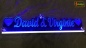 Mobile Preview: LED Namensschild Duo Gravur "David & Virginie" + Herzen oder Wunschnamen Paar als Konturschnitt - Truckerschild Leuchtschild