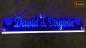 Preview: LED Namensschild Duo Gravur "David & Virginie" + Herzen oder Wunschnamen Paar als Konturschnitt - Truckerschild Leuchtschild