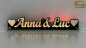 Preview: LED Namensschild Duo Gravur "Anna & Luc" + Herzen oder 2 Doppel-Wunschnamen Paar als Konturschnitt - Truckerschild Leuchtschild