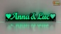Mobile Preview: LED Namensschild Duo Gravur "Anna & Luc" + Herzen oder 2 Doppel-Wunschnamen Paar als Konturschnitt - Truckerschild Leuchtschild