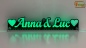 Preview: LED Namensschild Duo Gravur "Anna & Luc" + Herzen oder 2 Doppel-Wunschnamen Paar als Konturschnitt - Truckerschild Leuchtschild