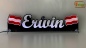 Preview: LED Namensschild Symbolik Flagge Österreich Gravur "Erwin" oder Wunschname + beliebige Fahne horizontal dreifarbig als Konturschnitt - Truckerschild Neonschild Leuchtschild