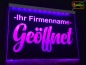 Preview: LED Hinweisschild "Geöffnet + Firmenname" | Acrylglas Leuchtschild
