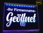Preview: LED Hinweisschild "Geöffnet + Firmenname" | Acrylglas Leuchtschild