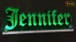 Preview: LED Namensschild Gravur "Jennifer" oder Wunschname in Frakturschrift Altdeutsch als Konturschnitt - Truckerschild Neonschild Leuchtschild