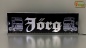 Mobile Preview: LED Namensschild Detailzeichnung Zugmaschine Gravur "Jörg" oder Wunschname in Frakturschrift Altdeutsch auf Rechteckplatte - Truckerschild Neonschild Leuchtschild