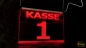 Preview: LED Kassenschild Aufhänger 2er Set "KASSE 1 - 2" Preisvorteil Hängeschild Kassenbeschilderung Nummer Leuchtschild mit Farbsteuerung per Schalter