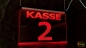 Preview: LED Kassenschild Aufhänger 2er Set "KASSE 1 - 2" Preisvorteil Hängeschild Kassenbeschilderung Nummer Leuchtschild mit Farbsteuerung per Schalter