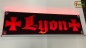 Preview: LED Namensschild Symbolik Eisernes Kreuz Gravur "Lyon" oder Wunschname auf Rechteckplatte - Truckerschild Neonschild Leuchtschild