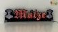 Preview: LED Namensschild Symbolik Mjölnir Thorshammer Gravur "Matze" oder Wunschname in Frakturschrift Altdeutsch als Konturschnitt - Truckerschild Neonschild Leuchtschild