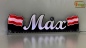 Mobile Preview: LED Namensschild Symbolik Flagge Österreich Gravur "Max" oder Wunschname + beliebige Fahne horizontal dreifarbig als Konturschnitt - Truckerschild Neonschild Leuchtschild