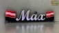 Preview: LED Namensschild Symbolik Flagge Österreich Gravur "Max" oder Wunschname + beliebige Fahne horizontal dreifarbig als Konturschnitt - Truckerschild Neonschild Leuchtschild