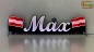 Preview: LED Namensschild Symbolik Flagge Österreich Gravur "Max" oder Wunschname + beliebige Fahne horizontal dreifarbig als Konturschnitt - Truckerschild Neonschild Leuchtschild