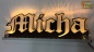 Preview: LED Namensschild Gravur "Micha" oder Wunschname in Frakturschrift Altdeutsch als Konturschnitt - Truckerschild Neonschild Leuchtschild