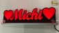 Preview: LED Namensschild Symbolik Herzen Gravur "Michi" oder Wunschname als Konturschnitt - Truckerschild Neonschild Leuchtschild