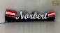 Preview: LED Namensschild Symbolik Flagge Österreich Gravur "Norbert" oder Wunschname + beliebige Fahne horizontal dreifarbig als Konturschnitt - Truckerschild Neonschild Leuchtschild