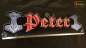 Preview: LED Namensschild Symbolik Mjölnir Thorshammer Gravur "Peter" oder Wunschname als Konturschnitt - Truckerschild Neonschild Leuchtschild