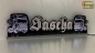 Preview: LED Namensschild Detailzeichnung Zugmaschine Gravur "Sascha" oder Wunschname in Frakturschrift Altdeutsch als Konturschnitt - Truckerschild Neonschild Leuchtschild