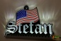 Preview: Ihr LED Wunschname "Stefan + US Flagge" Namensschild Leuchtschild Truckerschild