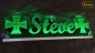 Preview: LED Namensschild Symbolik Eisernes Kreuz Gravur "Steve" oder Wunschname als Konturschnitt - Truckerschild Neonschild Leuchtschild