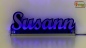 Preview: Beispielhafter Name Susann in silber folierter konturgravur mit LEDs blau