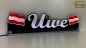 Mobile Preview: LED Namensschild Symbolik Flagge Österreich Gravur "Uwe" oder Wunschname + beliebige Fahne horizontal dreifarbig als Konturschnitt - Truckerschild Neonschild Leuchtschild