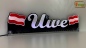 Preview: LED Namensschild Symbolik Flagge Österreich Gravur "Uwe" oder Wunschname + beliebige Fahne horizontal dreifarbig als Konturschnitt - Truckerschild Neonschild Leuchtschild