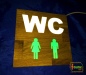 Preview: Holz - LED WC-Schild quadratisch "WC mit Piktogramm + getrennte Farbsteuerung Symbolik"  LED Toilettenschild - LED WC Schild