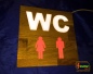 Preview: Holz - LED WC-Schild quadratisch "WC mit Piktogramm + getrennte Farbsteuerung Symbolik"  LED Toilettenschild - LED WC Schild