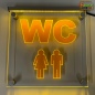 Preview: LED WC-Schild quadratisch "WC Damen Herren" Piktogramm (Klosett Örtchen Toilette) Toilettenschild Hinweisschild Wegweiser Leuchtschild
