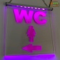 Mobile Preview: LED WC-Schild quadratisch "WC Damen Frauen weiblich + beliebiger Pfeil" (Klosett Örtchen Toilette) Toilettenschild Hinweisschild Wegweiser Leuchtschild