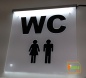 Mobile Preview: LED WC-Schild quadratisch "WC Damen Herren w/m" Piktogramm satiniert-foliert (Klosett Örtchen Toilette) Toilettenschild Hinweisschild Wegweiser Leuchtschild