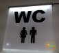 Preview: LED WC-Schild quadratisch "WC Damen Herren w/m" Piktogramm satiniert-foliert (Klosett Örtchen Toilette) Toilettenschild Hinweisschild Wegweiser Leuchtschild