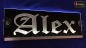 Preview: LED Namensschild Gravur "Alex" oder Wunschname in Frakturschrift Oldenglish auf Rechteckplatte - Truckerschild Neonschild Leuchtschild