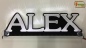 Mobile Preview: Ihr LED Wunschname "ALEX" Namensschild Leuchtschild Truckerschild Großbuchstaben als Konturschnitt