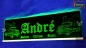 Preview: LED Namensschild Detailzeichnung Zugmaschine Gravur "André plus Kindernamen" oder Wunschname auf Rechteckplatte - Truckerschild Neonschild Leuchtschild