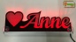 Preview: LED Namensschild Symbolik Herz Gravur "Anne" oder Wunschname als Konturschnitt - Truckerschild Neonschild Leuchtschild