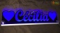 Preview: LED Namensschild Symbolik Herzen "Cécilia" oder Wunschname als Konturschnitt - Truckerschild Neonschild Leuchtschild