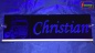 Mobile Preview: LED Namensschild Detailzeichnung Zugmaschine Gravur "Christian" oder Wunschname auf Rechteckplatte - Truckerschild Neonschild Leuchtschild