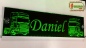 Preview: LED Namensschild Detailzeichnung Zugmaschine Gravur "Daniel" oder Wunschname auf Rechteckplatte - Truckerschild Neonschild Leuchtschild