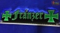 Preview: LED Namensschild Symbolik Eisernes Kreuz Gravur "Franzer" oder Wunschname in Frakturschrift Altdeutsch als Konturschnitt - Truckerschild Neonschild Leuchtschild