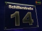Preview: LED Hausnummer Ziffer + Straßenname "14" - individuelle Gravur Hausnummernleuchte Hausnummernschild Außenwandleuchte Außenlampe Leuchtschild