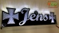 Preview: LED Namensschild Symbolik Eisernes Kreuz Gravur "Jens" oder Wunschname als Konturschnitt - Truckerschild Neonschild Leuchtschild