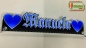 Preview: LED Namensschild Symbolik Herzen Gravur "Manuela" oder Wunschname in Frakturschrift Altdeutsch als Konturschnitt - Truckerschild Neonschild Leuchtschild