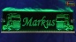 Mobile Preview: LED Namensschild Detailzeichnung Zugmaschine Gravur "Markus" oder Wunschname auf Rechteckplatte - Truckerschild Neonschild Leuchtschild